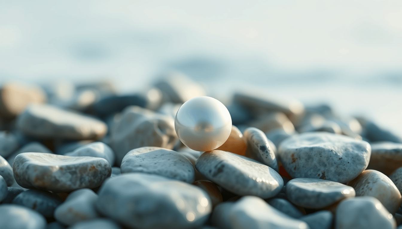 Pearl resting on ocean stones